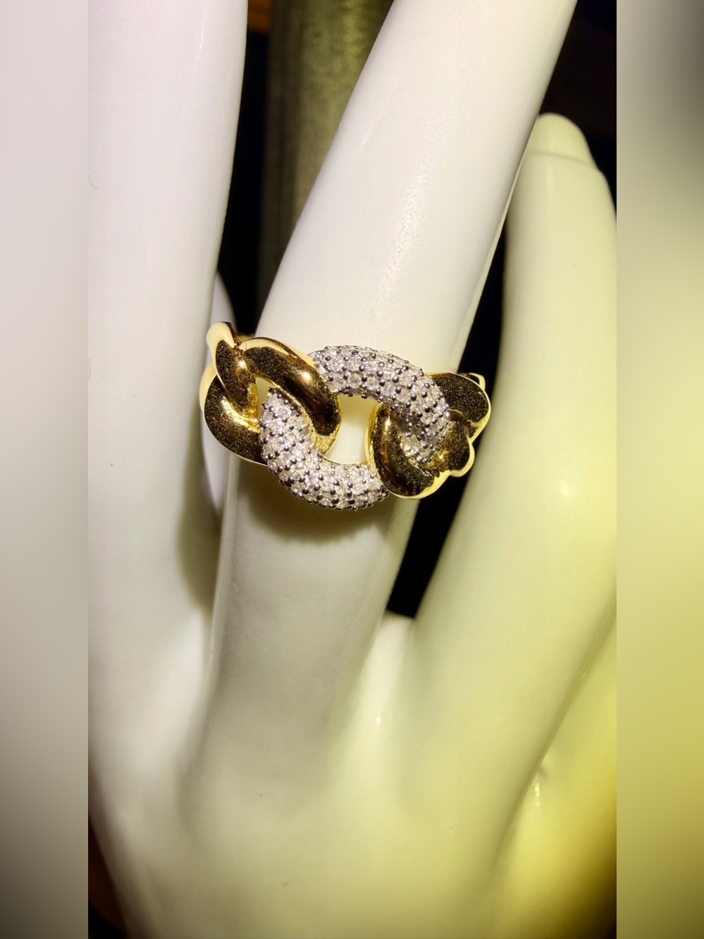 14K Gold Over Sterling Silver 0.25 CTW Diamond Ocean Coral Link Ring Sz 7